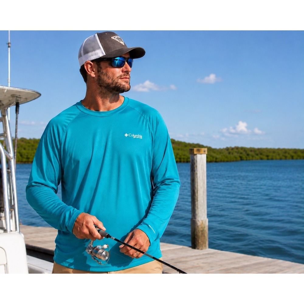 Columbia PFG Omni- Wick Performance Fishing Gear Shirt XXL Blue Long Sleeve